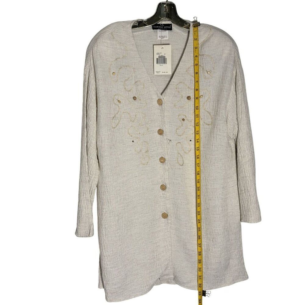 Carole Little Embroidered Button-Down Cream Tunic Rayon/Linen Blend Size 8 - Picture 7 of 9